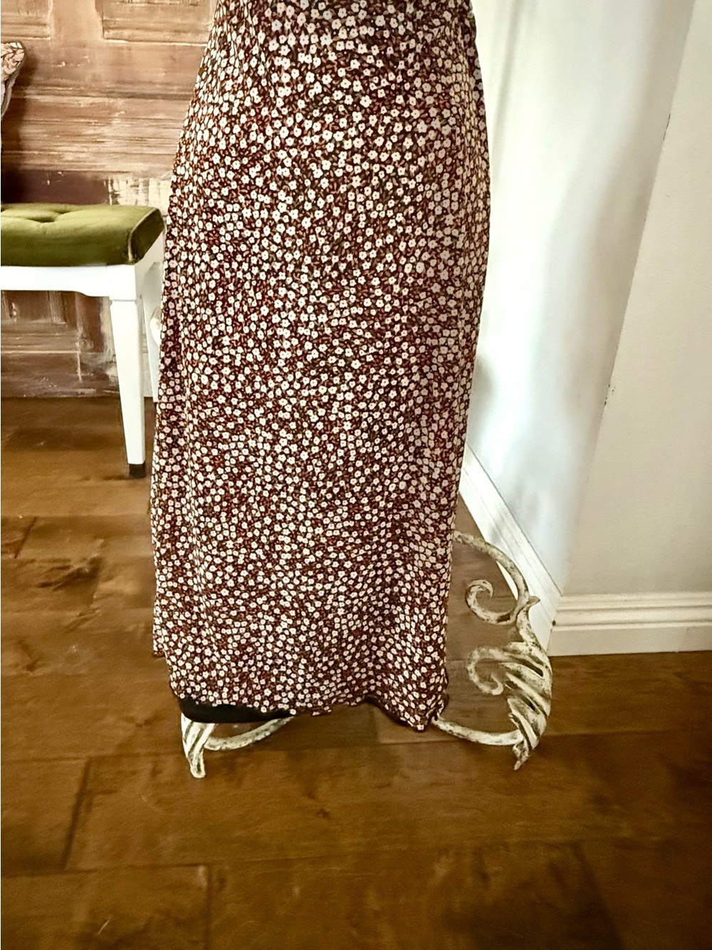 Floral Midi Skirt in Burgundy and White